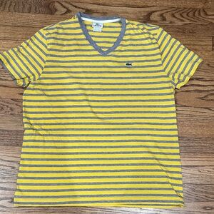Lacoste Yellow & Gray Striped V-Neck Short Sleeve Tee 7